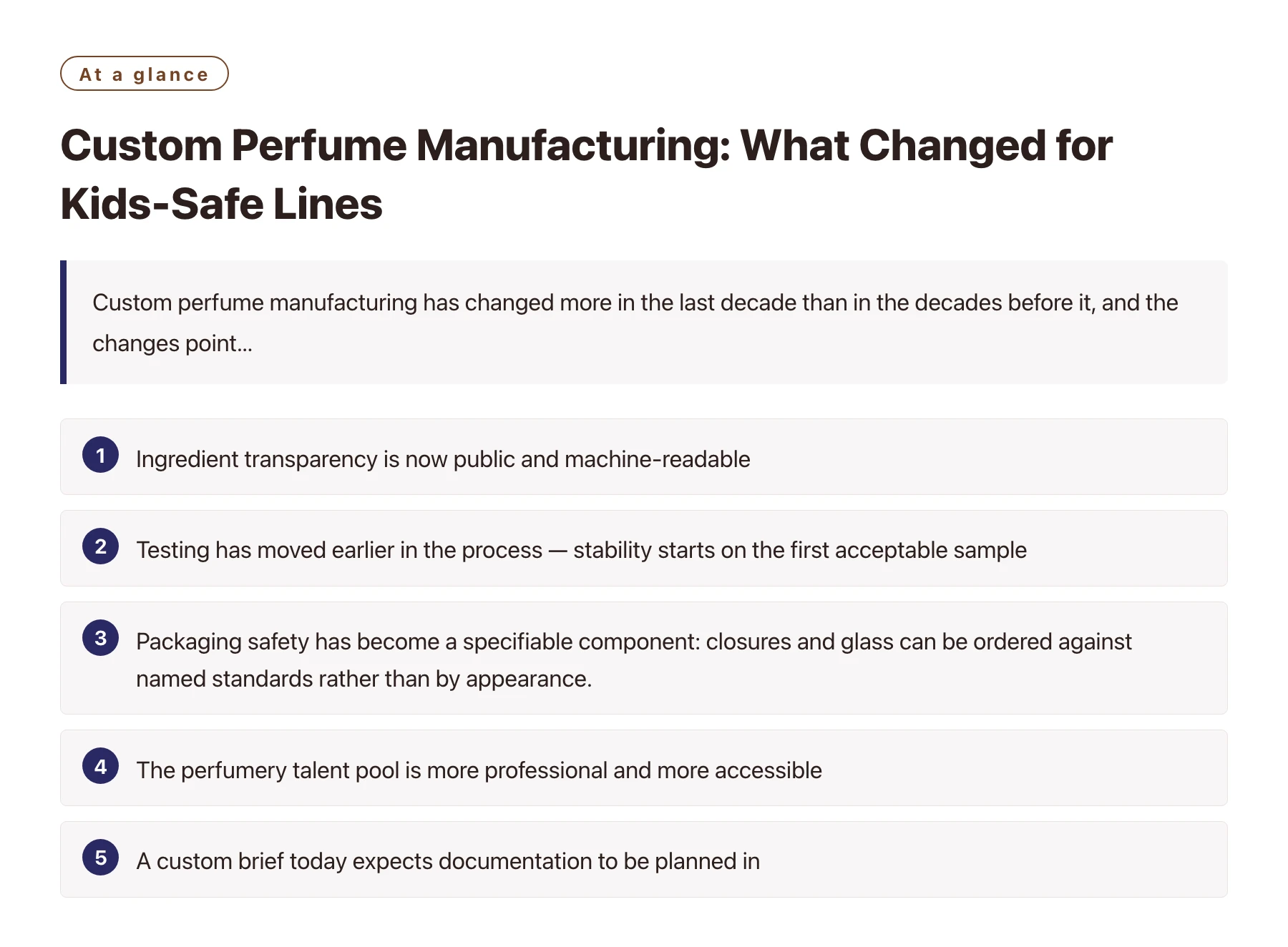 Custom Perfume Manufacturing: What Changed for Kids-Safe Lines——全文要点速览