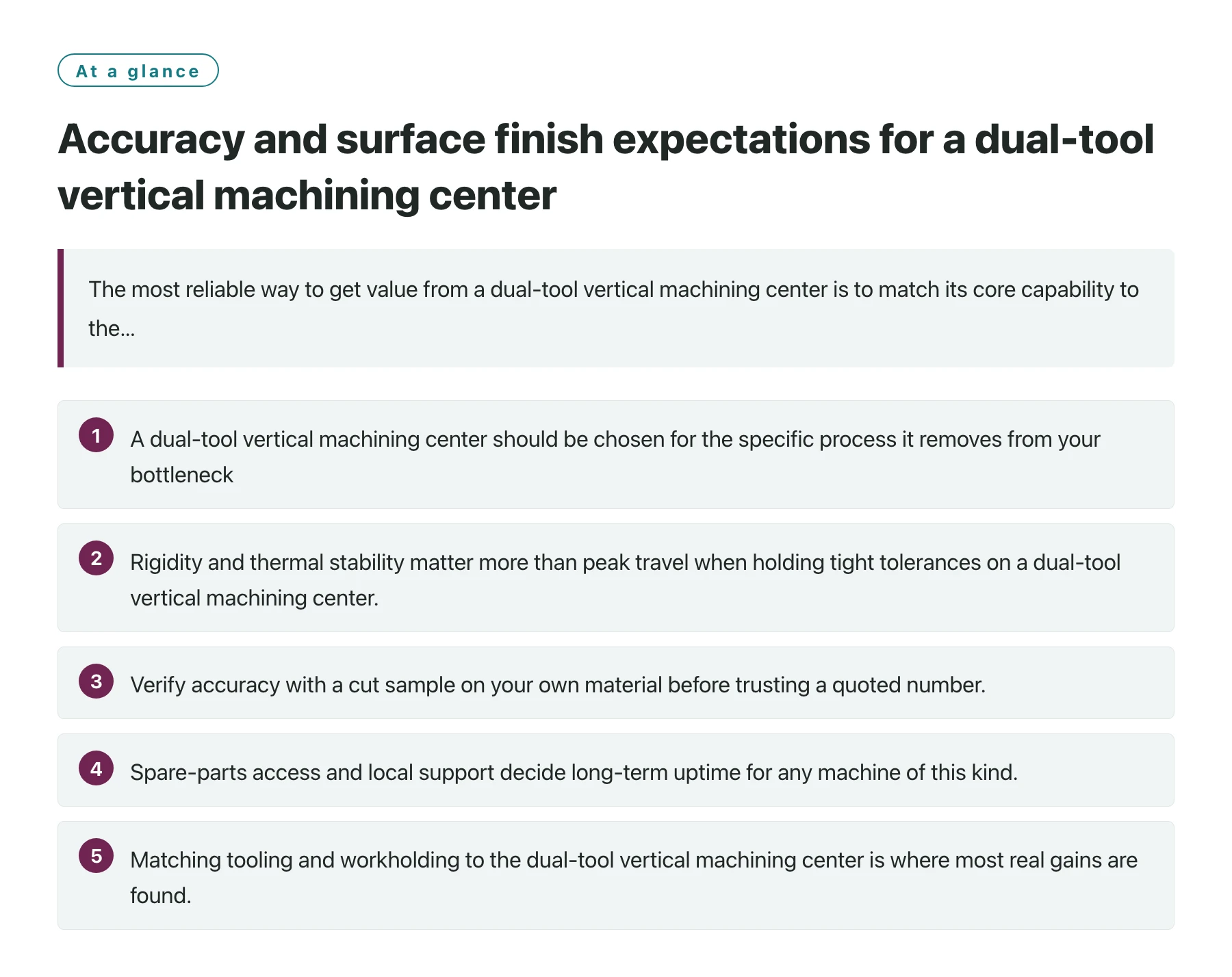 Accuracy and surface finish expectations for a dual-tool vertical machining center——全文要点速览